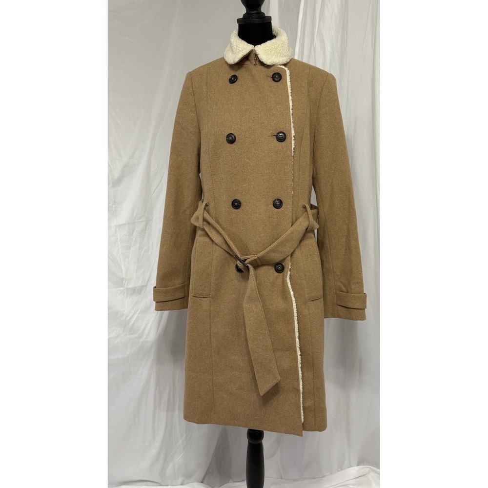 Tommy Hilfiger Womens Beige Wool Mid‎ Long Trench Jacket w Belt Sz M